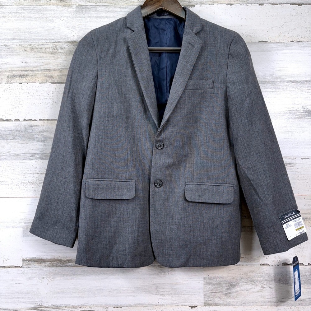 Nautica Suit Jacket Boys 14 Charcoal Heather New Performance Stretch Preppy